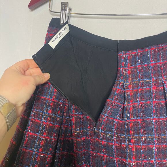 AMANDA UPRICHARD SET Tweed Collar Blazer & mini pleated skirt plaid navy red S - Picture 5 of 8